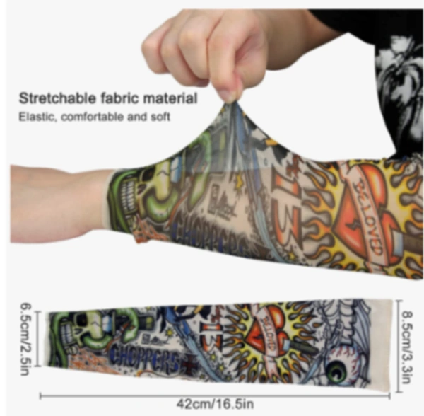 Printed Tattoo Arm Sleeves For Dust And Pollution Protection -(Multicolur) Pack - 12