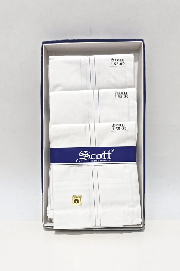 Scott[10000] W/B  Pure Cotton Hankies Set Of 12Pcs In 1 Box Size -  45*45 Cm - 45*45 cm, 12