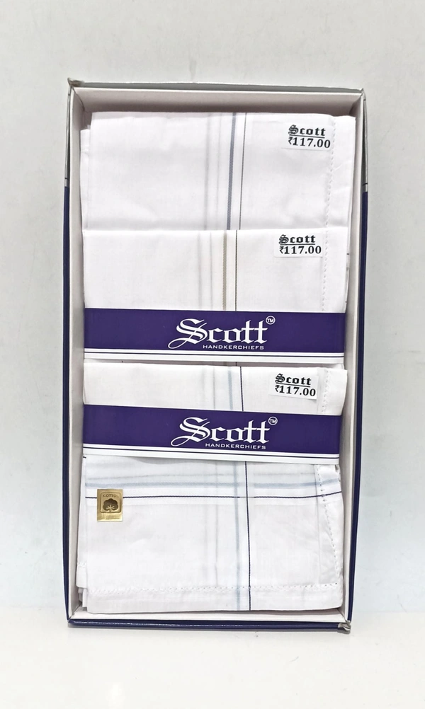 Scott[3000] W/B Pure Cotton  Hankies Set Of 12 Pcs In 1 Box Size -  45*45 Cm - 45*45 cm, 12