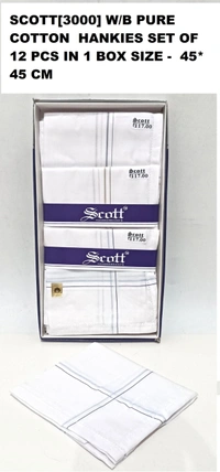 Scott[3000] W/B Pure Cotton  Hankies Set Of 12 Pcs In 1 Box Size -  45*45 Cm - 45*45 cm, 12