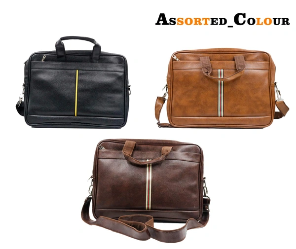 Tan, Brown & Black Color Leather Laptop Bags - 1