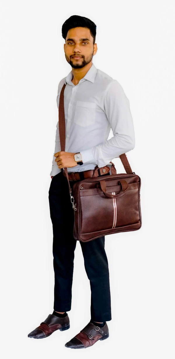 Tan, Brown & Black Color Leather Laptop Bags - 1