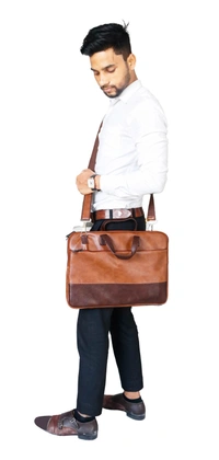 Tan Color Leather Laptop Bag - 2