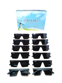 MEN'S MATT FINISH BLACK SQUARE  SUNGLASES WITH SIDE LOGO PRINTED  - FREE SIZE, 12