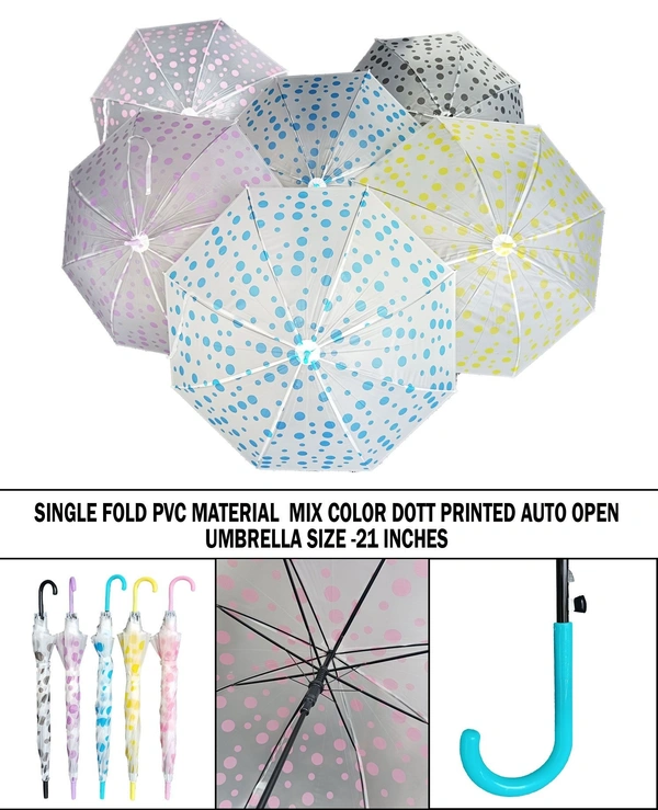 MENS PVC MATERIAL MIX DOTTED PRINTED AUTO OPEN UMBRELLA  - FREE, 6
