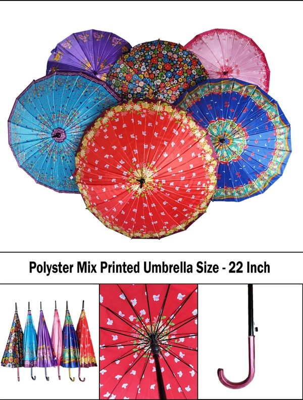 SINGLE FOLD POLYSTER MIX PRINTED AUTO OPEN UMBRELLA SIZE 22 INCH - FREE, 6