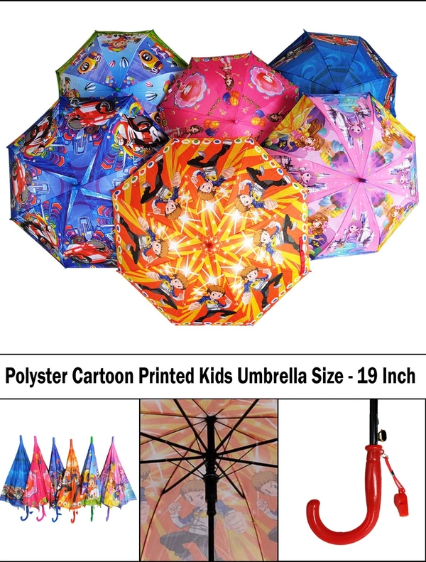 SINGLE FOLD MIX COLOR  CARTOON PRINTED AUTO OPEN KIDS UMBRELLA SIZE-19 INCH - FREE, 6