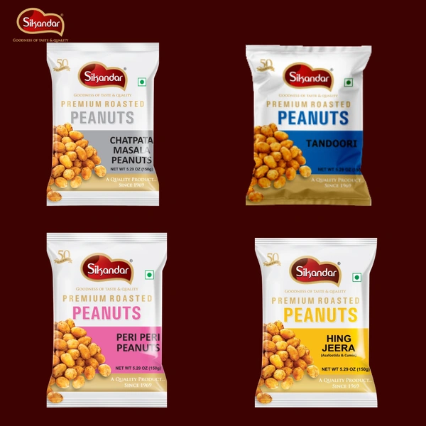 Sikandar Combo of Chatpata Masala, Tandoori, Peri Peri and Hing Jeera Flavour Peanuts - Foil Pack