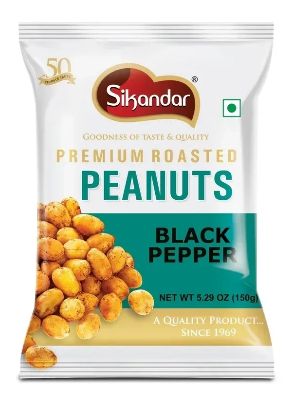 Sikandar Combo of Roasted Salted Peanuts with Husk, Chatpata Masala, Tandoori and Black Pepper - Vacuum Pack + Foil Pack
