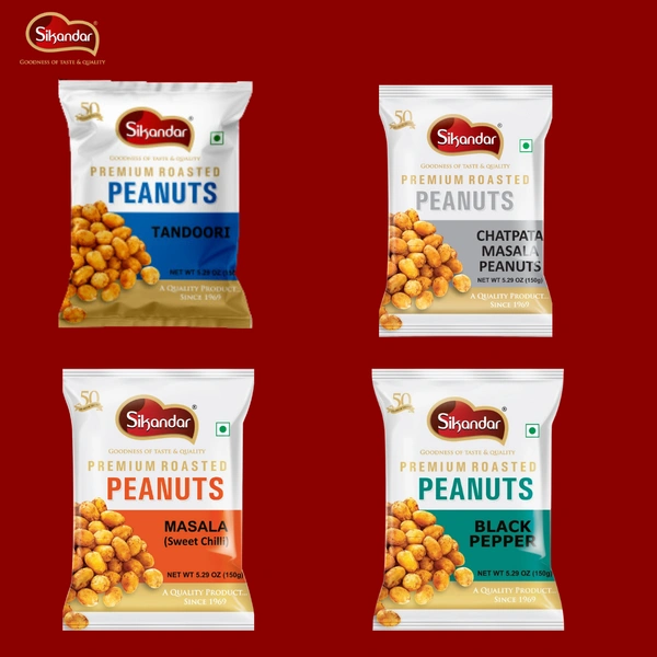 Sikandar Combo of Chatpata, Tandoori, Sweet Chilli, Black Pepper Flavour Peanuts - Foil Pack