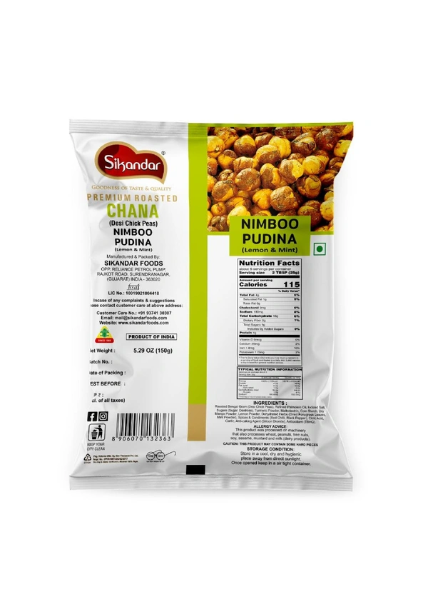Sikandar Roasted Chana Nimboo Pudina Lemon Mint 150g - Foil