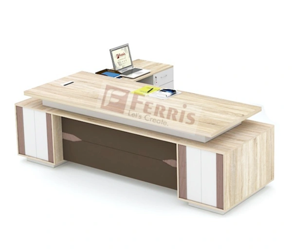Ferris OFFICE TABLE WITH SIDE PEDESTAL AND FIX SIDE UNIT FP-MD-05 - Oak,White,Brown,, 2400x2100x750 MM.