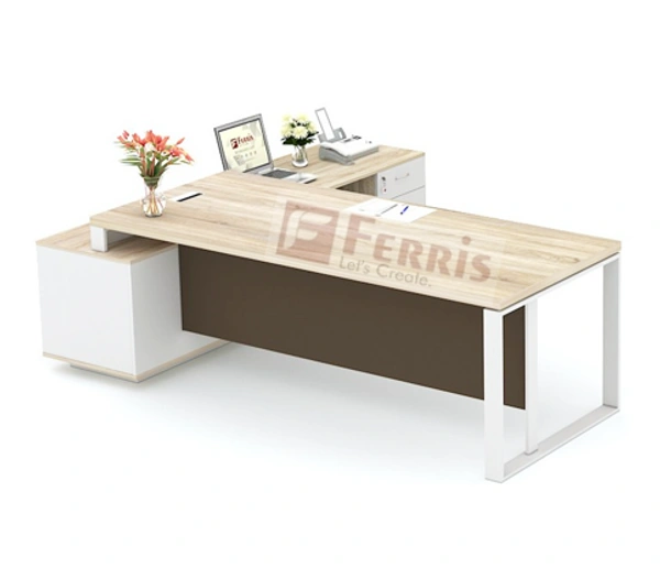 Ferris OFFICE TABLE WITH FIX SIDE UNIT FP-MD-06 - Oak,White,Brown,, 1950x1800x750 MM.