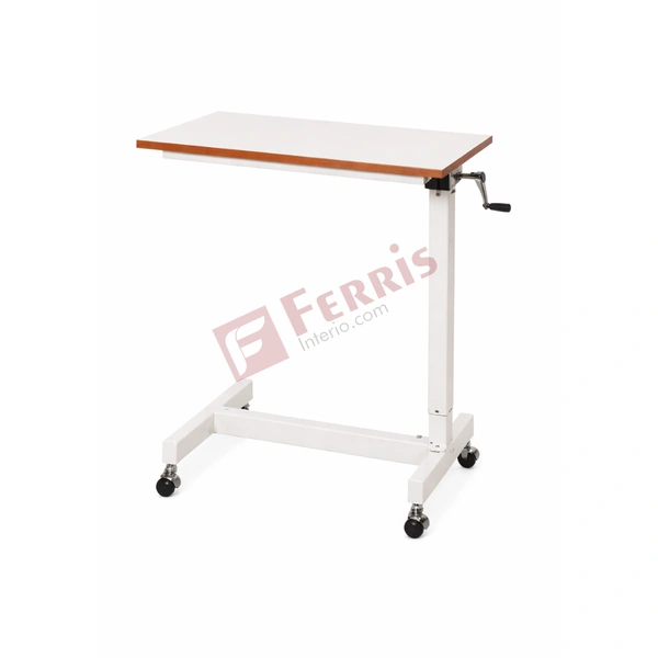 Ferris Premium Overbed Table with Wooden Finish (FHF-16) - 760mm (L) × 400mm (W) × Adjustable Height 760–1050mm, Standard White, Epoxy Powder Coated with Anti-Rust Treatment, Single User (1 Patient)