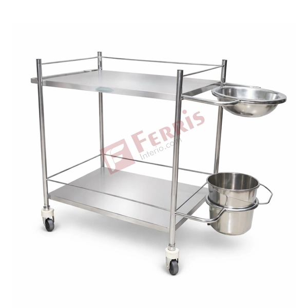 Ferris Dressing Trolley ( FHF-022 ) - 1010mm (L) × 460mm (W) × 810mm (H), Stainless Steel Finish, Polished Stainless Steel (SS) Finish, Not Applicable (Medical Equipment Trolley), Dressing Trolley