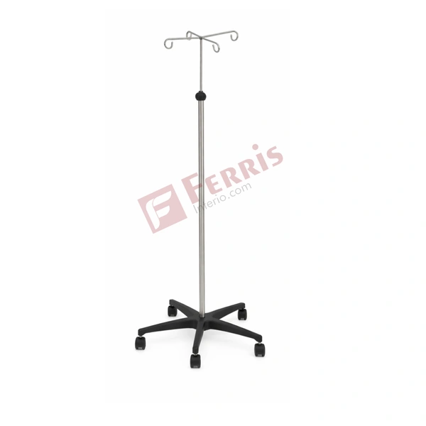 Ferris I.V. Stand (MF 25B) - Height Adjustable (Standard Range) – SS Pipe with Plastic Base & 4 Hooks, White / Black (Plastic Base Models), Stainless Steel Finish (SS Models), Not Applicable (Medical Equipment), I.V. Stand (MF 25B)