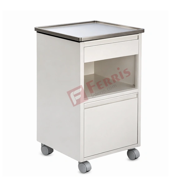 Ferris Bedside Locker Deluxe – FHF 017 - 405mm (L) x 405mm (W) x 810mm (H), White / Off White, Epoxy Powder Coated with SS Top, Not Applicable, Bedside Locker Deluxe