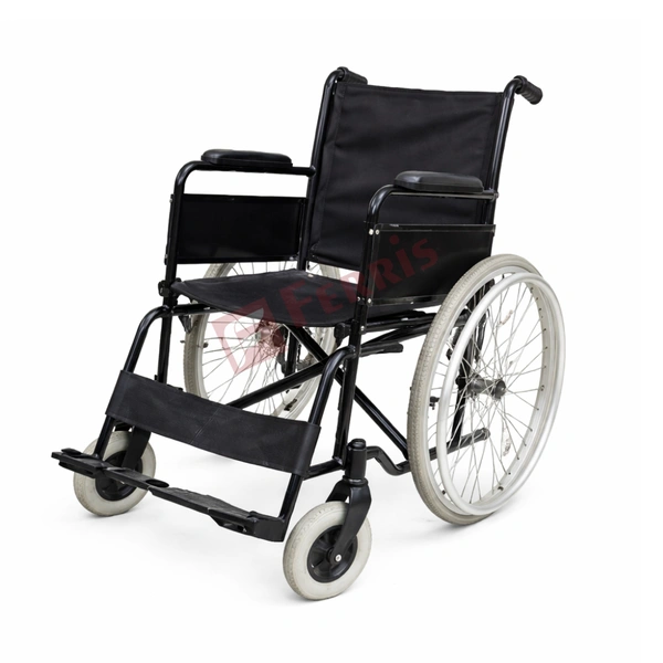 Ferris Wheelchair Folding (FHF-038C) - 42" (L) × 26" (W) × 36" (H), Black Seat with Powder Coated Frame, Epoxy Powder Coated Finish, Single User (1 Person), Wheelchair Folding