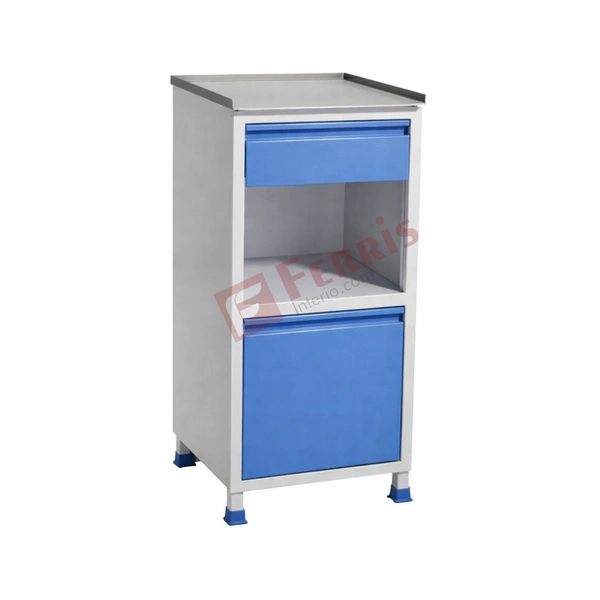 Ferris Medicine Side Cupboard ( FHF-017C ) - 405mm (L) × 405mm (W) × 810mm (H), Standard White with Blue Panels, Epoxy Powder Coated Metal Body with Laminated/Polymer Molded Panels, Not Applicable (Storage Unit), Medicine Side Cupboard