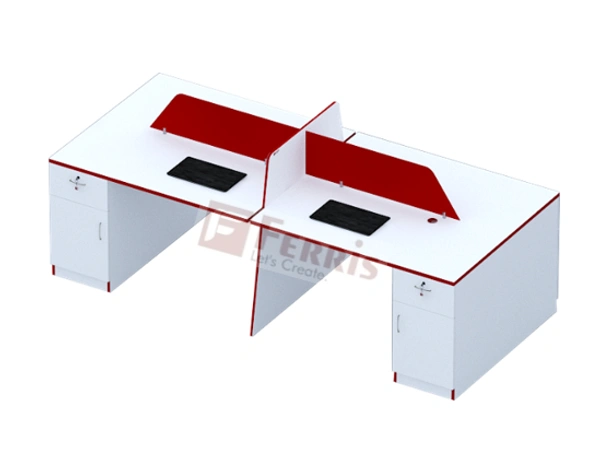 Ferris 04 SEATER WORK STATION PW2-03 - 2400x1200x1050 MM., Teak,Black,, 4 Person