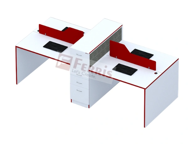 Ferris 04 SEATER WORK STATION PW2-04 - 2850x1200x1050 MM., Teak,Black,, 4 Person