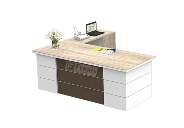 Ferris OFFICE TABLE WITH ATTACHED SIDE UNIT FP-MD-03 - Oak,White,Brown,, 1500x1650x750 MM.