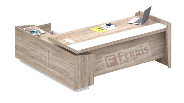 Ferris OFFICE TABLE WITH FIX SIDE UNIT (PT1-02) - Oak,White,, 1817x1800x830 MM.