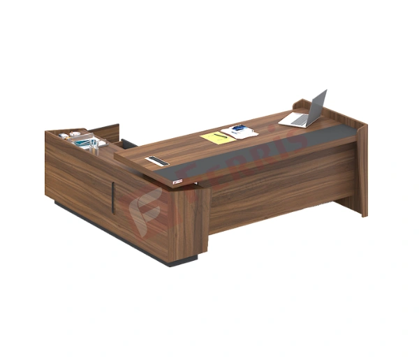 Ferris OFFICE TABLE WITH FIX SIDE UNIT (PT1-02) - 1817x1800x830 MM., Teak,Grey,