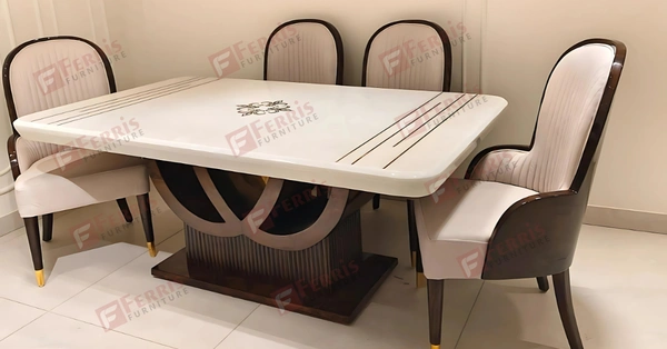 Ferris Furniture 6 Seater PU Leather Dining Table Set with Cushioned Chairs – Tringle Design, Modern Luxury - 6