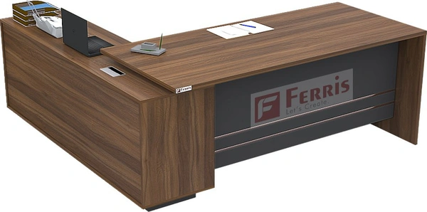 Ferris OFFICE TABLE WITH FIX SIDE UNIT PT2-02 - 1550x1650x750 MM., Brown,White, 1