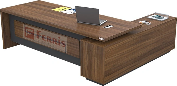 Ferris OFFICE TABLE WITH FIX SIDE UNIT PT3-01 - 2400x1950x750 MM., Teak,Grey,