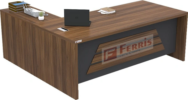 Ferris OFFICE TABLE WITH ATTACHED SIDE UNIT PT3-03 - 1800x1050x750 MM., Teak,Grey,