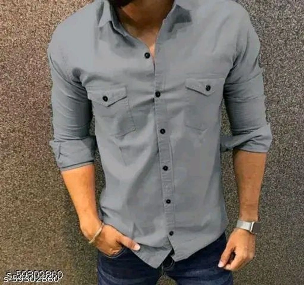 Top Wear Double Pocket Shirt Trending Shirt Man Shirt Boys - Gray, XL