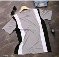 Stylish Trendy Fashionable And Comfortable Regular Colorblocked Cotton Blend Tshirt For Men - Silver, S
