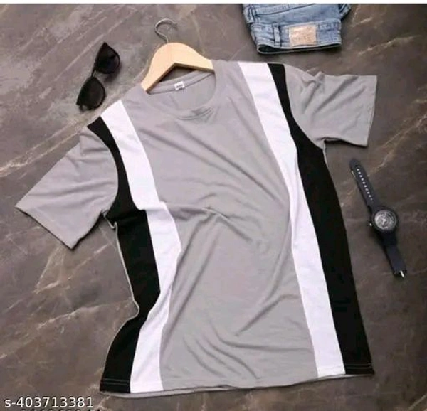 Stylish Trendy Fashionable And Comfortable Regular Colorblocked Cotton Blend Tshirt For Men - Silver, S