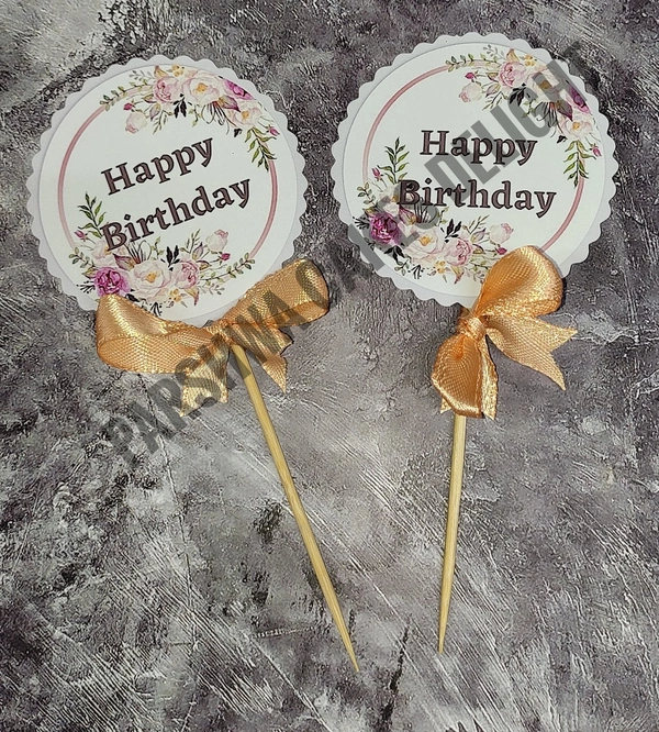 HBD TOPPER - PEACH FLORAL, 2 PCS PACK