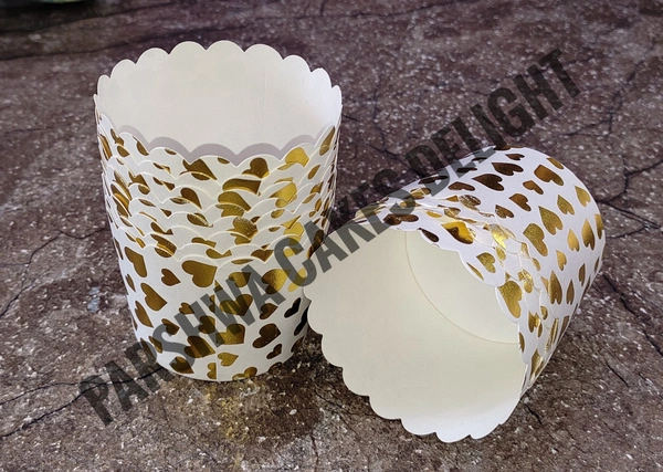 BIG BAKING CUPS - White & Gold Heart, 50 Pcs Pack