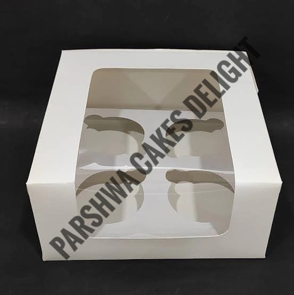 4 CAVITY CUPCAKE BOX  - White, 10 Pcs Pack