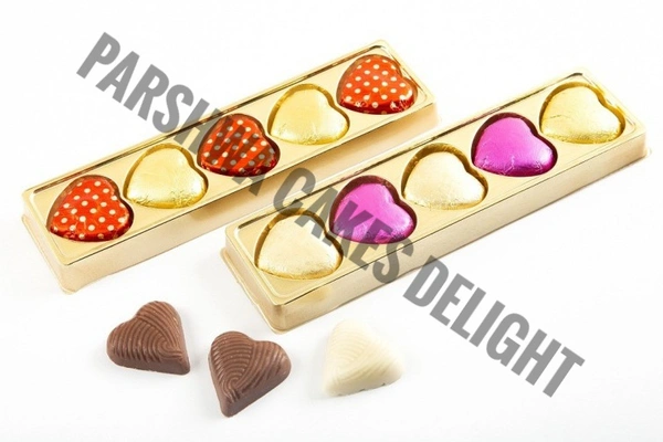 Heart Chocolate Box - 5 Cavity, Gold, 10 Pcs Pack