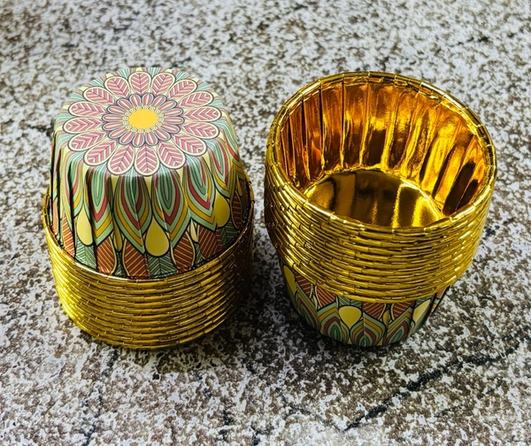 Metallic Foil Paper Cake Baking Cups  - Delight 1, 50 PCS PACK