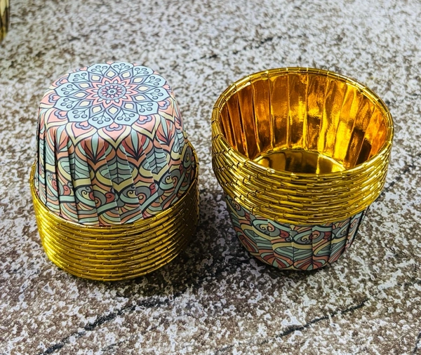Metallic Foil Paper Cake Baking Cups  - Delight 5, 50 Pcs Pack
