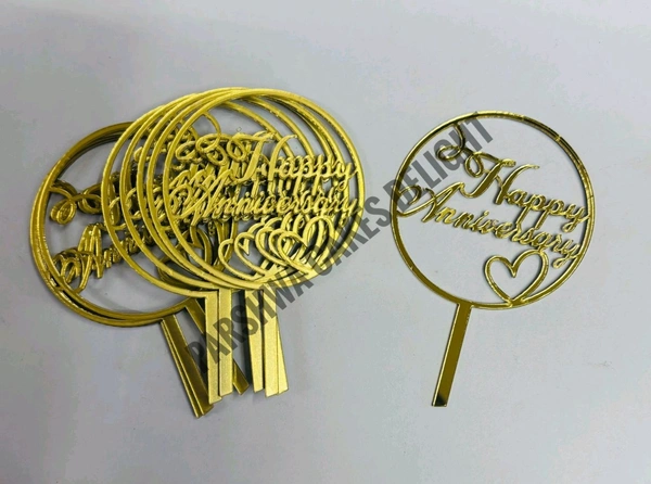 Mini Cake Topper - 10 Pcs Pack, D17, Gold