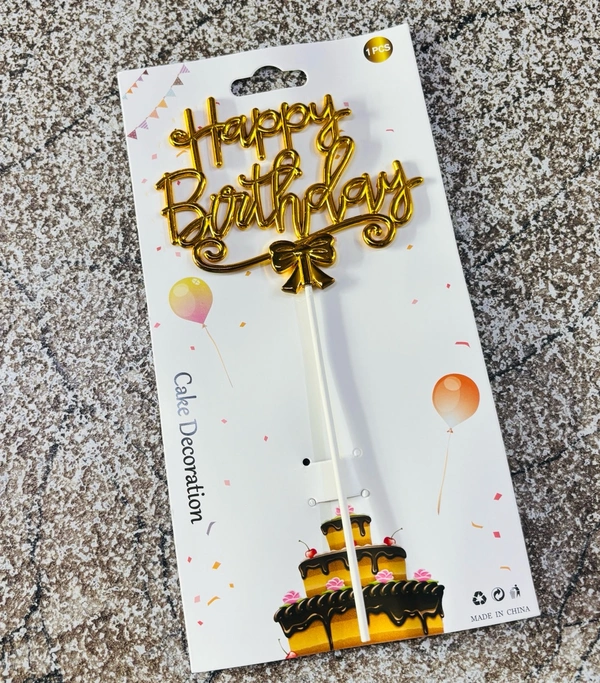 Happy Birthday Imported Topper - Delight 1, Gold, 1 Pc