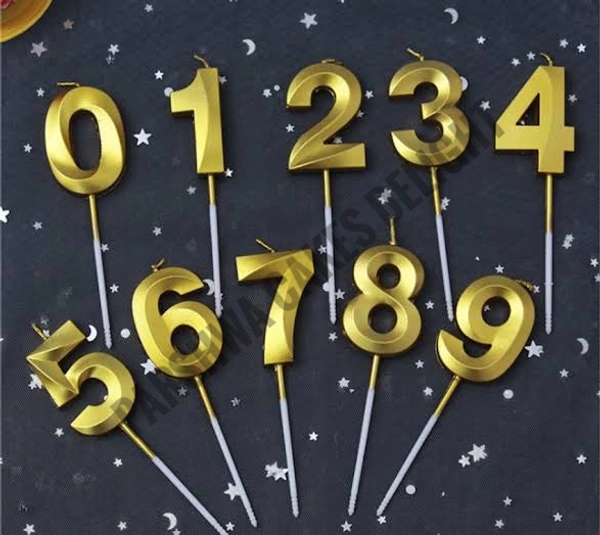 Metallic Gold Number Candle - 0 Number, 12 Pcs Box