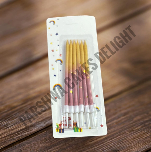 Metallic Candle - Yellow-Pink, 1 Pack Of 6 Pcs