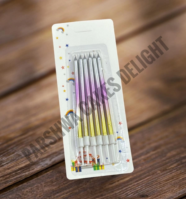 Metallic Candle - Silver-Pink-Gold, 1 Pack Of 6 Pcs
