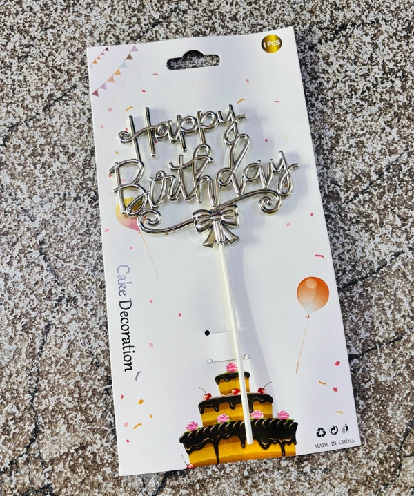 Happy Birthday Imported Topper - Silver, Delight 6, 1 Pc