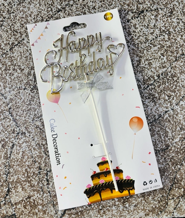 Happy Birthday Imported Topper - Silver, Delight 7, 1 Pc