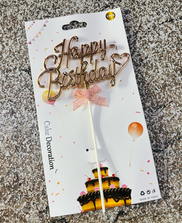 Happy Birthday Imported Topper - Rose Gold, Delight 11, 1 Pc