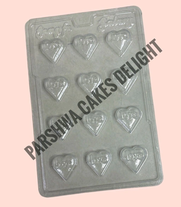 Pvc Chocolate Mould  - 1 Pc, Heart Love Print